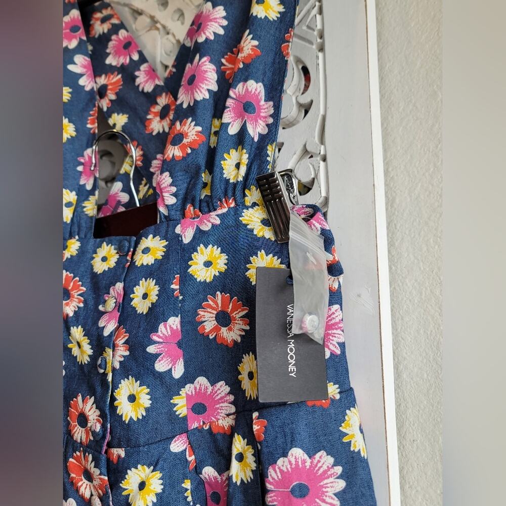 VANESSA MOONEY Venus Blue White Daisy Floral Cotton Romper Boho Feminine NWT S - Picture 9 of 16